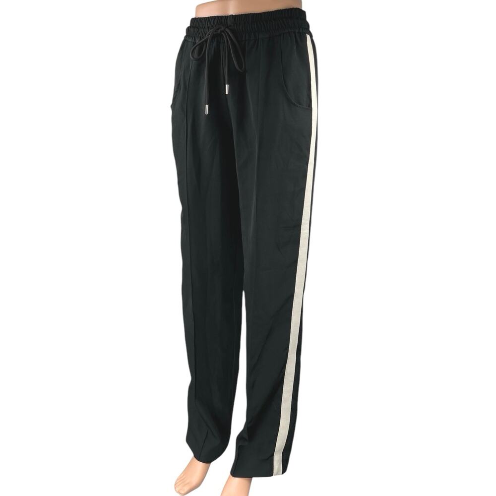 Zara Women's Black Striped High Waist Drawstring Trousers Sweatpants Size S